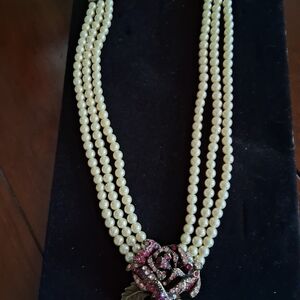 Heidi Daus Pink and White Necklace with Floral Centerpiece